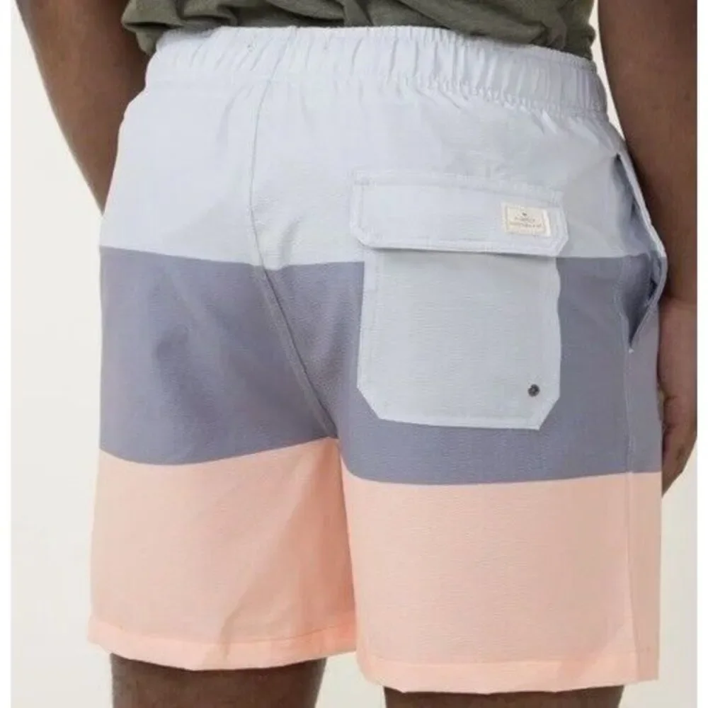 NWT‎ Simply Southern Men's Tri-color Peach Gray Mesh Lined Swim Shorts XL